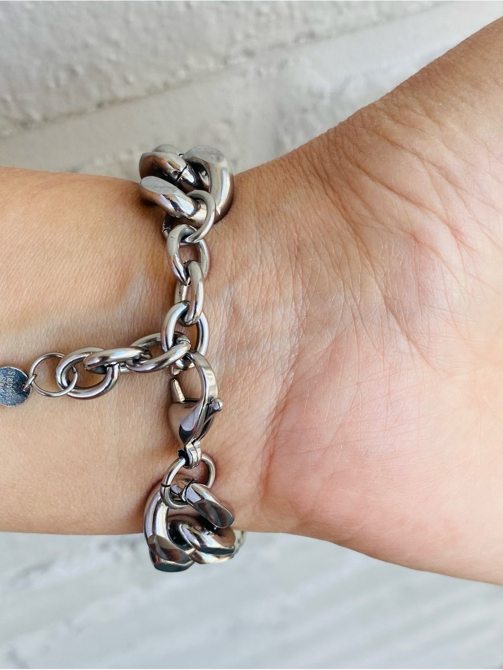 Stainless steel 316L Curb Chain Bracelet with Pave Accent for Women - Picture 5 of 7